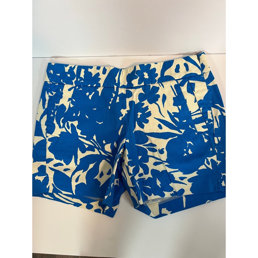J.Crew Blue Cream Floral Chino Shorts Side Zip Pockets Size 4 Summer Casual